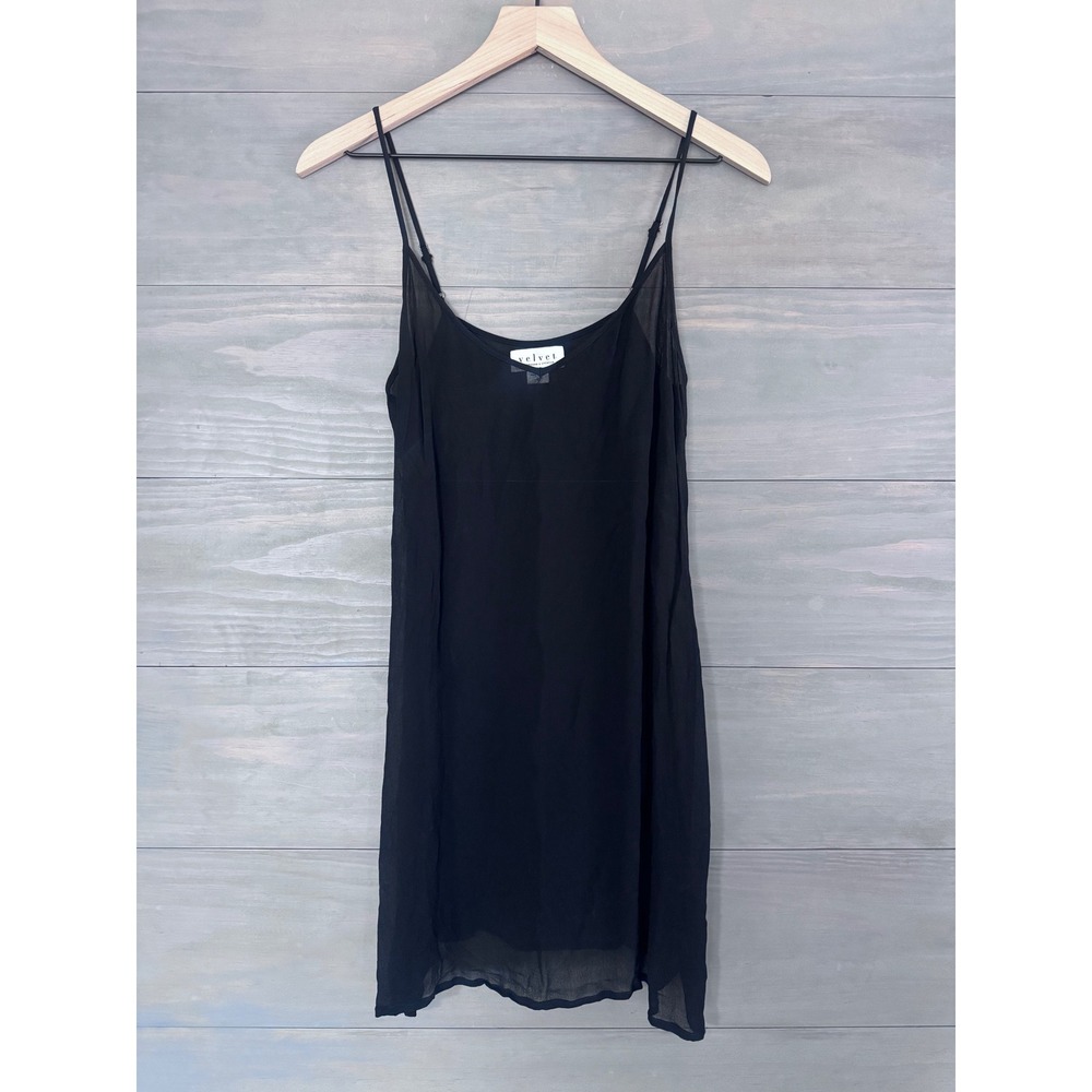 Velvet Graham & Spencer Black Viscose Spaghetti‎ Strap Camisole Mesh Slip Dress